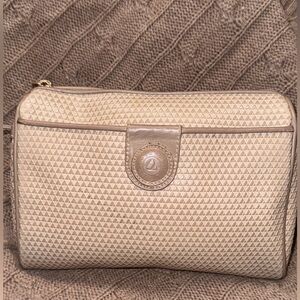 Vintage 1983 Liz Claiborne Beige PVC Crossbody Bag Triangle Logo | Excellent